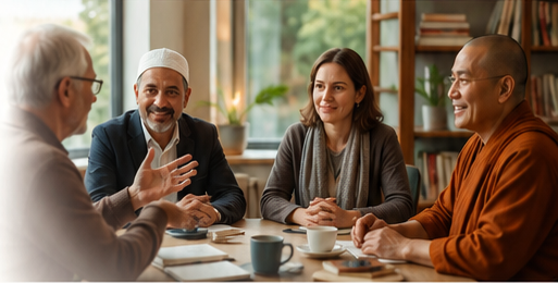 Mensen met verschillende religieuze achtergronden in een open gesprek